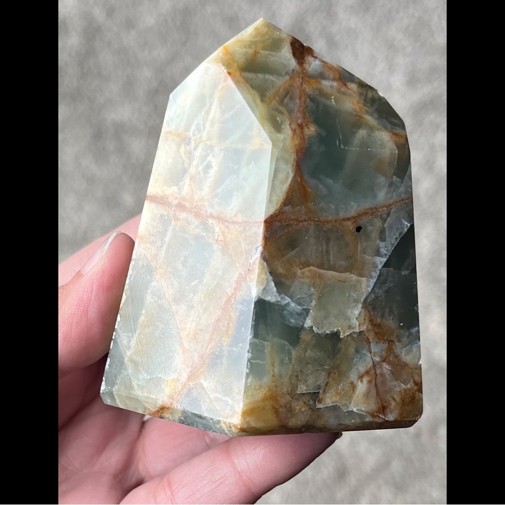 Lemurian Aquatine Calcite/Brazilian Blue Onyx Point (Polished) - Picture 17 of 17
